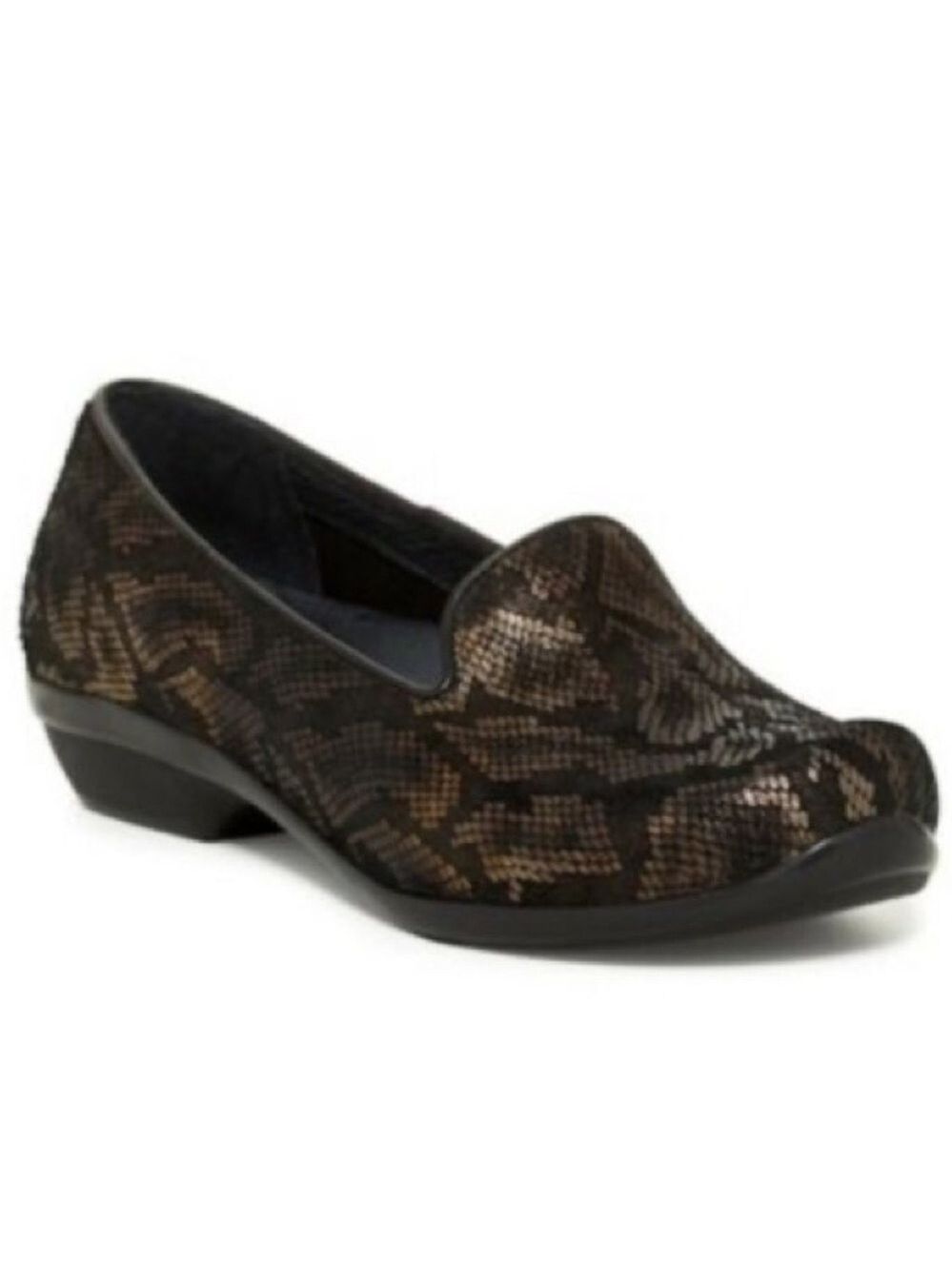 Dansko Olivia Bronze Snake Leather Comfort Slip-On Clogs Size 38 US 7.5 Loafers
